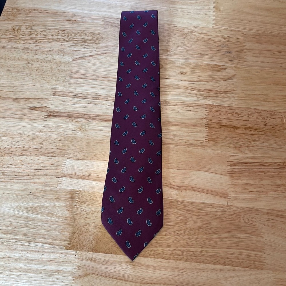 Vintage Robert Talbott Paisley‎ Silk Hand Sewn Burgundy Blue Men's Necktie